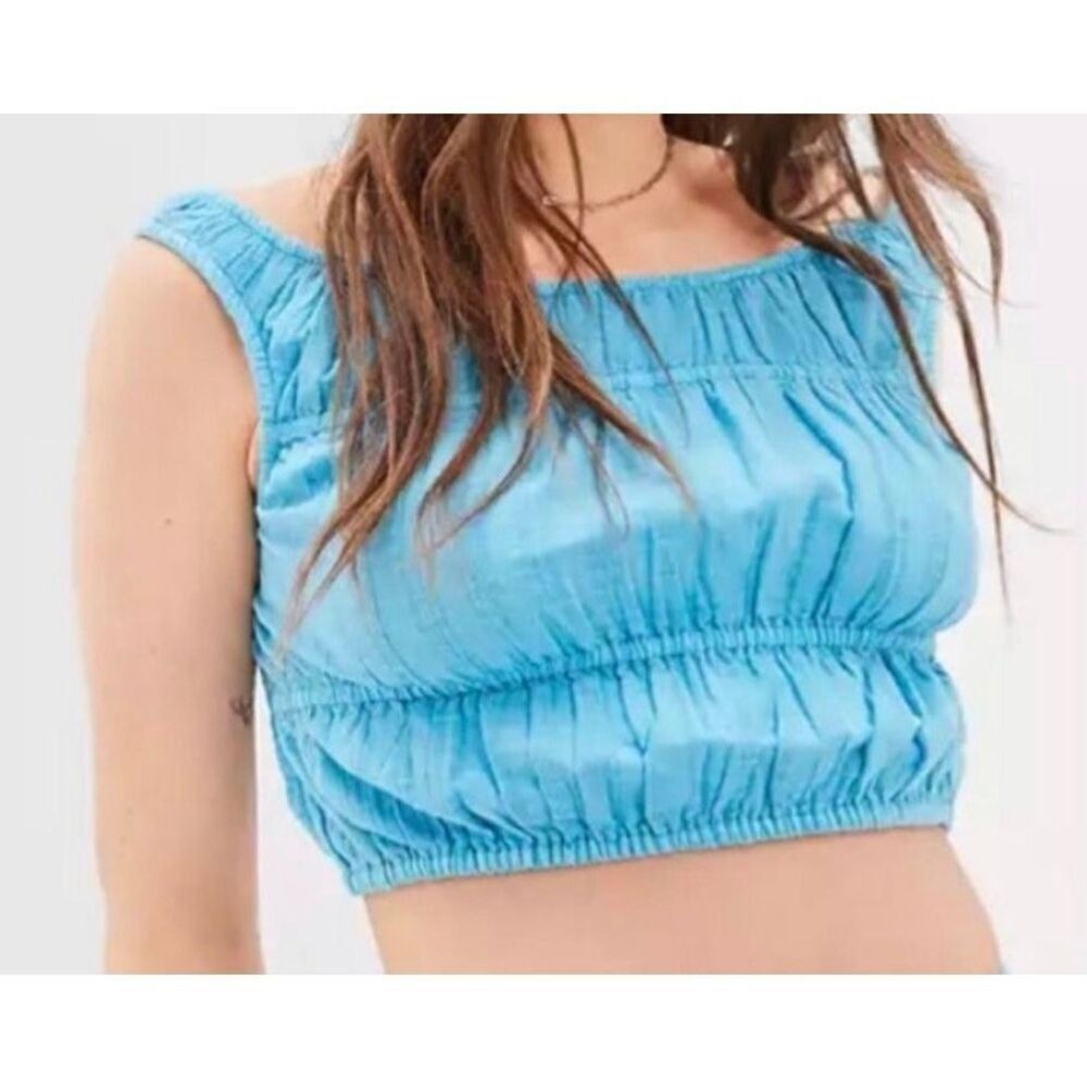 American Eagle Crop Top Women Size S Blue Excellent Smocked Gauze Tank